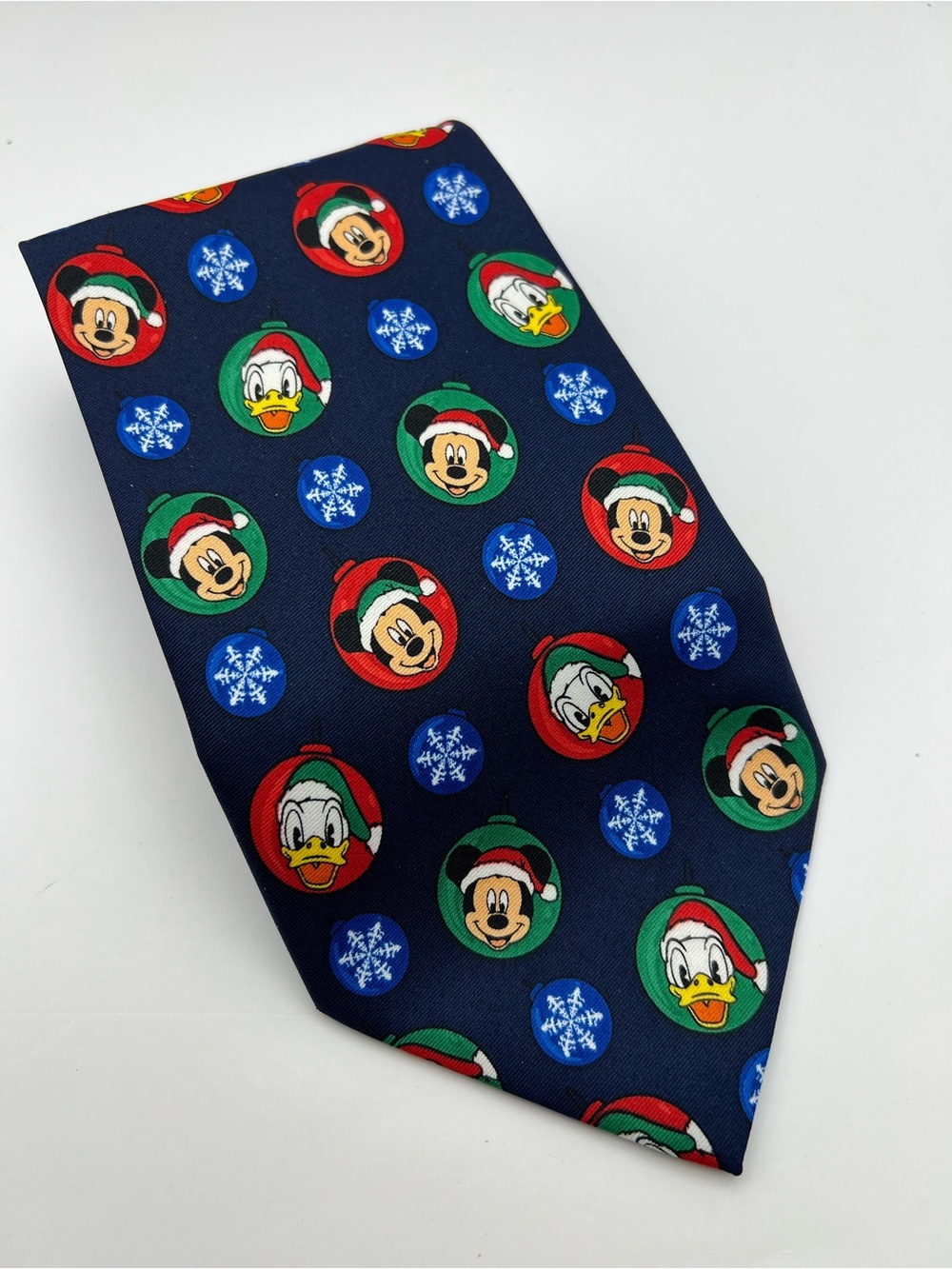 Disney Necktie Tie Blue Mickey Mouse Donald Duck Christmas Snowflake 56"